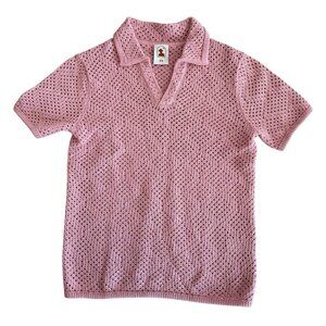 Dandy Del Mar The Antibes Crochet Shirt Dawn Pink Size XS Cotton Polo